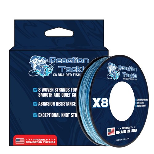 Reaction Tackle Braided in The USA Fishing Line- 8 Strand- Blue Camo 50/300