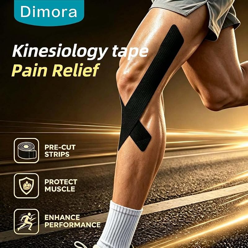 Dimora Kinesiology Tape, Precut 40 Strips on 2 Rolls, 10” Cotton Athletic Tape - Black (Variation: Black+2 Rolls)