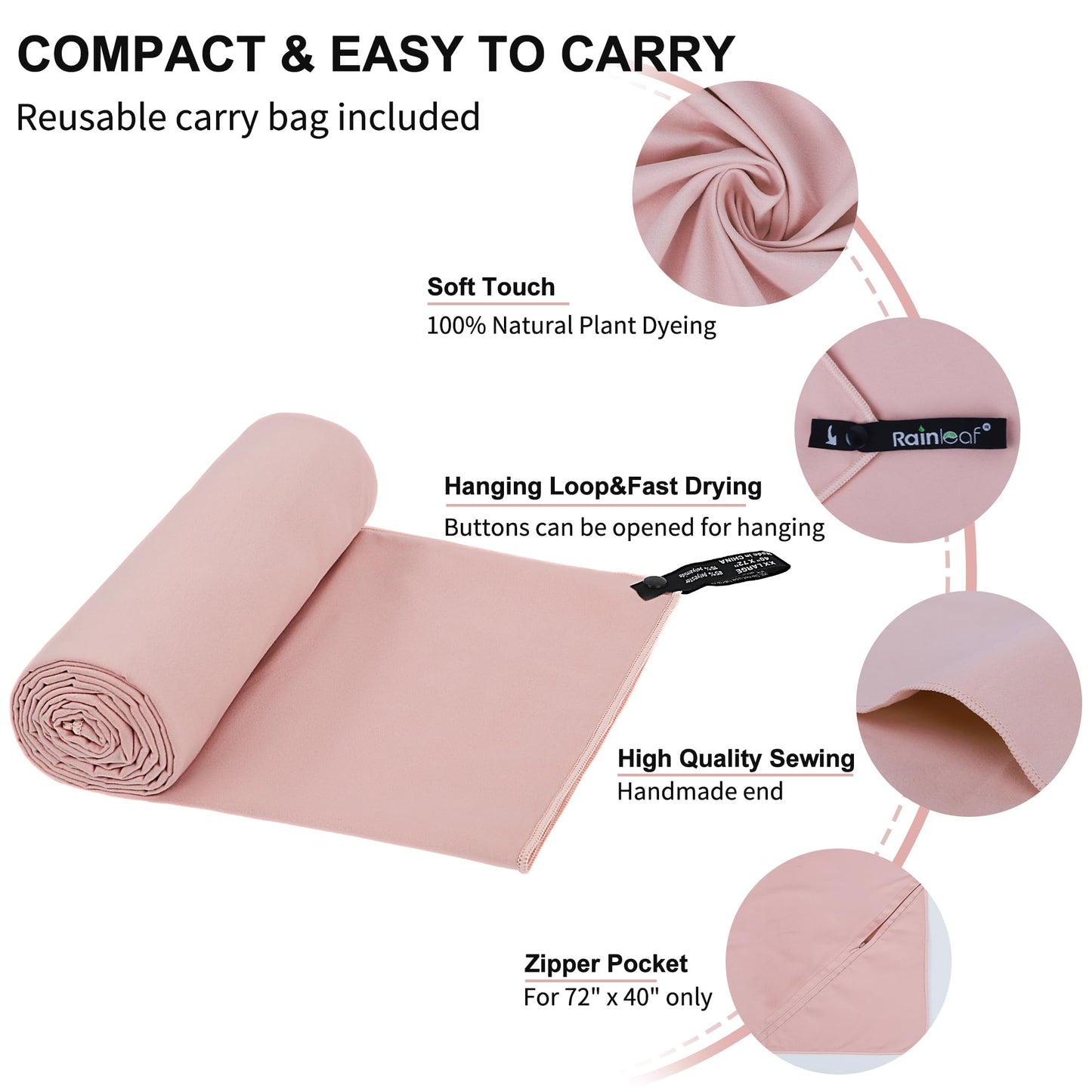 Rainleaf Microfiber Towel Perfect Travel & Gym & Camping Towel. Quick Dry - Super Absorbent - Ultra Compact - Lightweight. Suitable for Trip, Beach, Shower, Backpacking, Pool