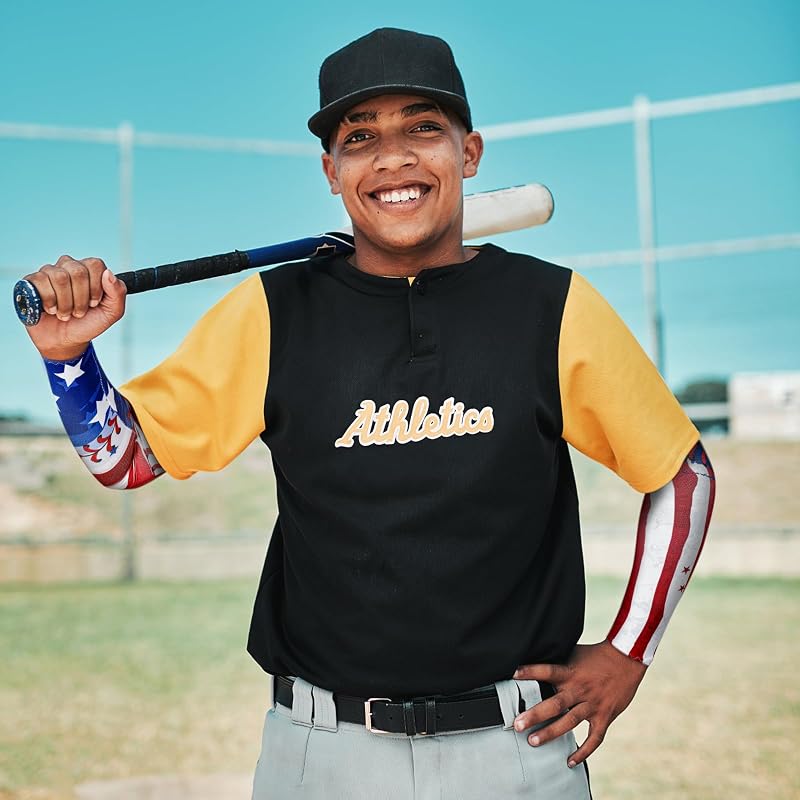 6 Pair Youth Baseball Arm Sleeves with Patriotic Flag Pattern — Variation: Small