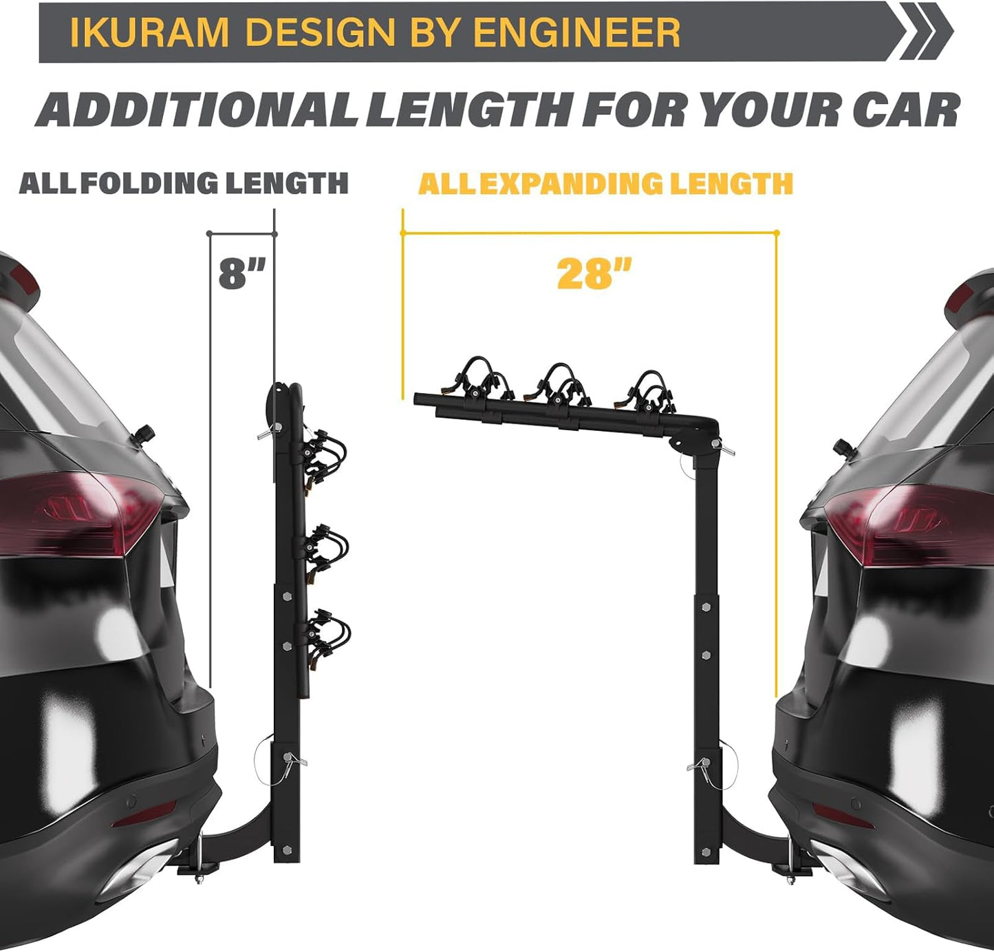 2 Bike Rack Hitch Mount, 200 lbs Electric Bicycle Carrier Rack Platform Style for Cars Trucks SUVs Minivans, fits MTB Gravel Road Bike with Up to 5-inch Fat Tire Carrier Rack - 2" Hitch Receiver