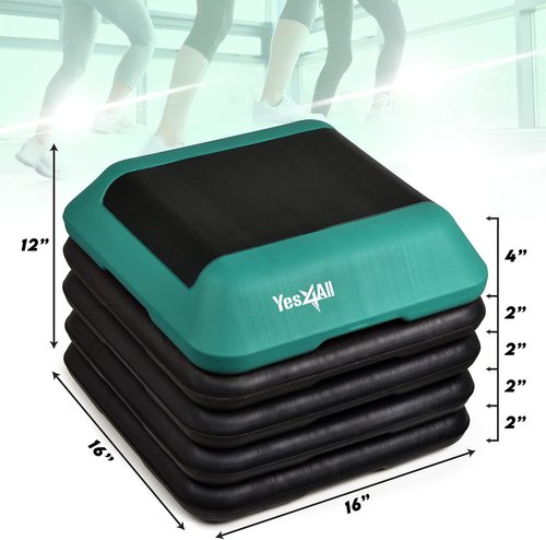 Yes4All 16"x16" Height-Adjustable High Step Aerobic Platform with 4 Risers for Home Gym Exercise Fitness Workout, Cardio and Jumping (Green)