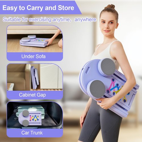 Pilates Board, Pilates Reformer Set, Multifunctional Abdominal Board, Ab Trainer Machine, Portable and Foldable Pilates Reformers Board, Pilates Core Home Workout Equipment for Women (Purple)