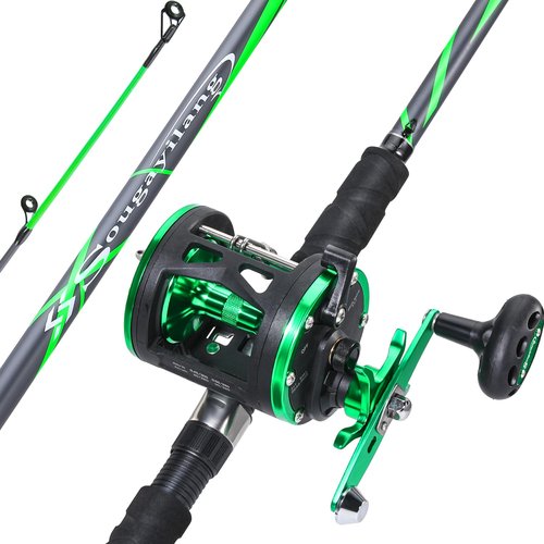 Sougayilang Progressive Glass Fishing Pole Conventional Reel Combo Medium Heavy for Catfish Salmon and Steelhead-7'0"- Green Reel with Right Handed