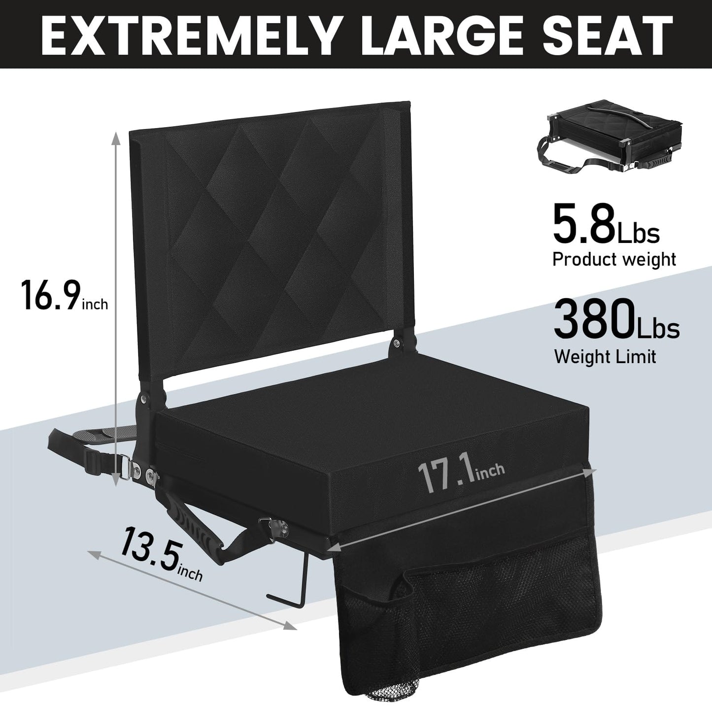 Sheenive Stadium Seats for Bleachers with Back Support 2 Pack, 13.5" Extra Deep, 2.8" Cushion, 380LB Each, Set of 2 Padded Folding Bleacher Chairs for Football Baseball Sports Events
