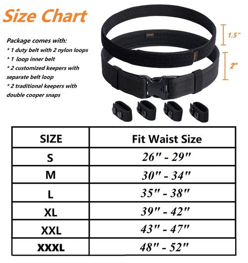 TACNEX Duty Belt w/Hook Lining 4 Keepers Police Law Enforcement Correctional Officer Security Black Nylon Outer Inner Belt L