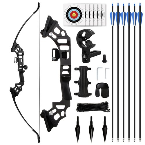 SERfawnCH Recurve Bow and Arrow Set for Adults, 30-40LBS Right-Handed Target Practice Bow with 6 Carbon Arrows, Arm Guard & Target Faces, 51" Archery Kit for Outdoor Practice‌