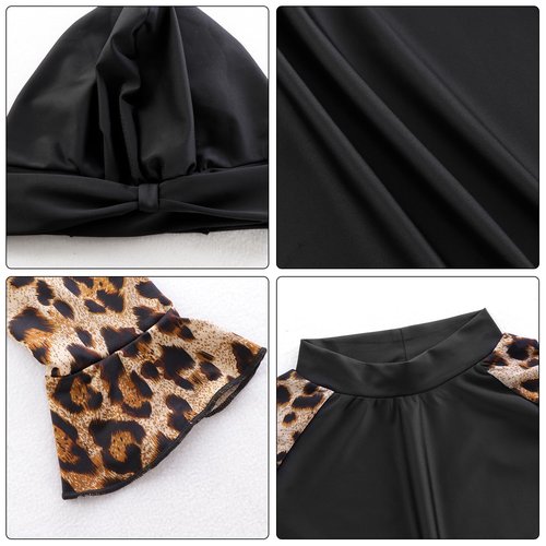 GZHOK Plus Size Muslim Swimsuits Long Sleeve Islamic Swimwear Full Coverage Swimsuits for Women 3 PCS Set Muslim Swimsuit Black