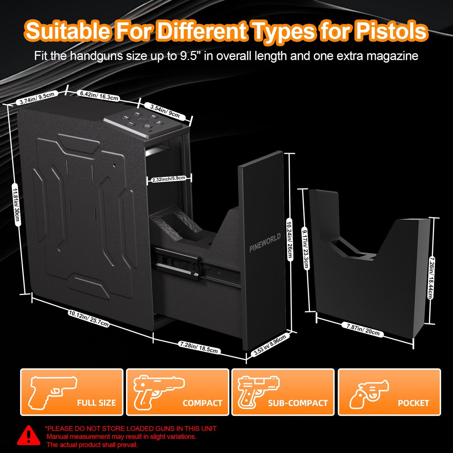 Biometric Slider Figerprint Handgun Safe with Auto Sliding Door&Keypad&Key