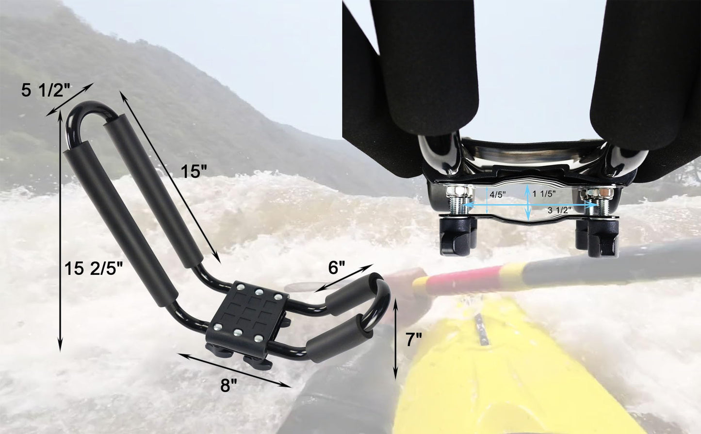 2 Pairs Kayak Rack J-Bar Car Roof Rack for Canoe Carrier SUP Paddle Surfboard Mount on Car SUV and Truck Crossbar, Includes 4 Pcs Roof Rack Tie Down Straps.