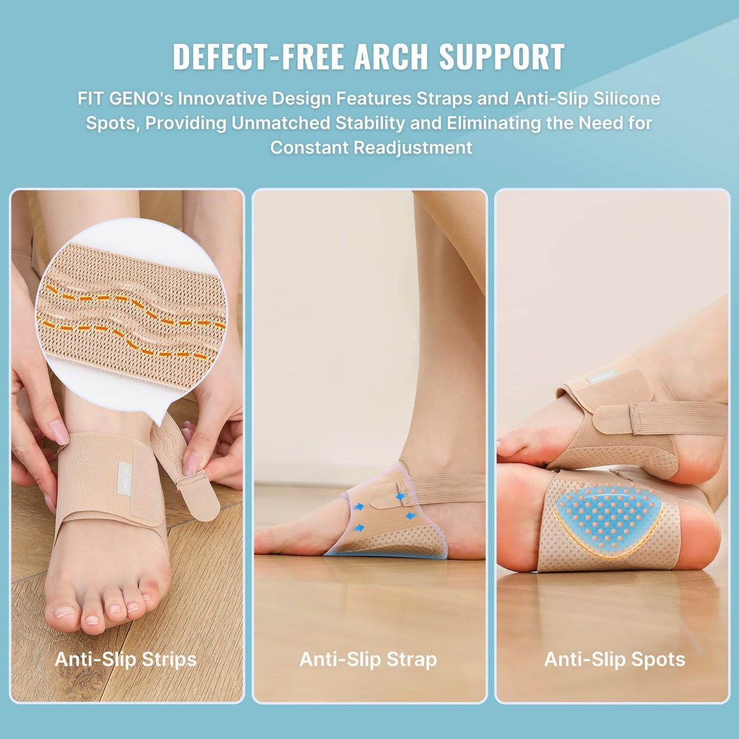 Fit Geno Invisible Arch Support Brace – Non-Slip Arch Support Sleeve for Flat Feet & Fallen Arches