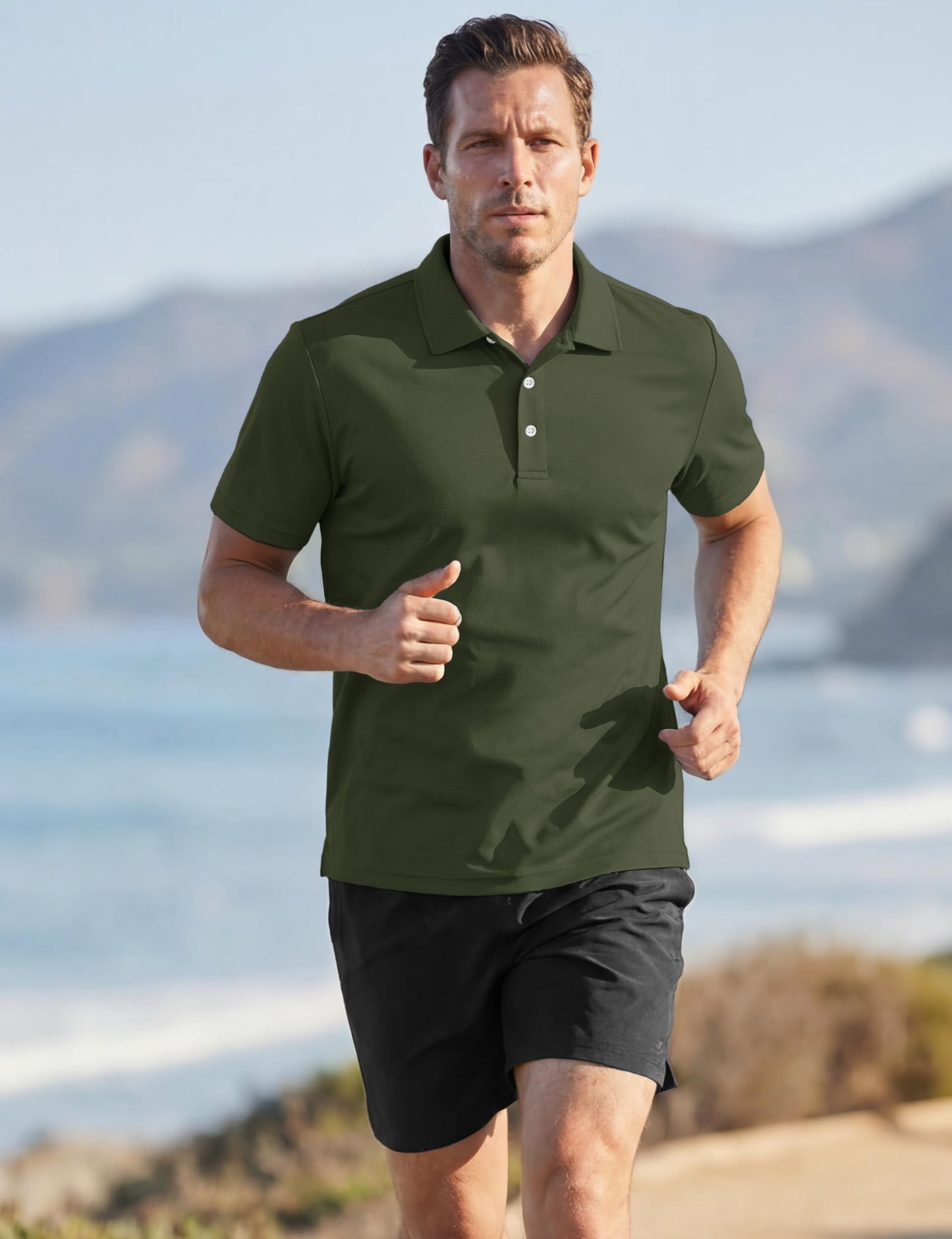 TACVASEN Mens Golf Shirt Dry Fit Mens Polo Shirts Short Sleeve Performance Golf Polos for Men with Collar Work Shirts Army Green, M