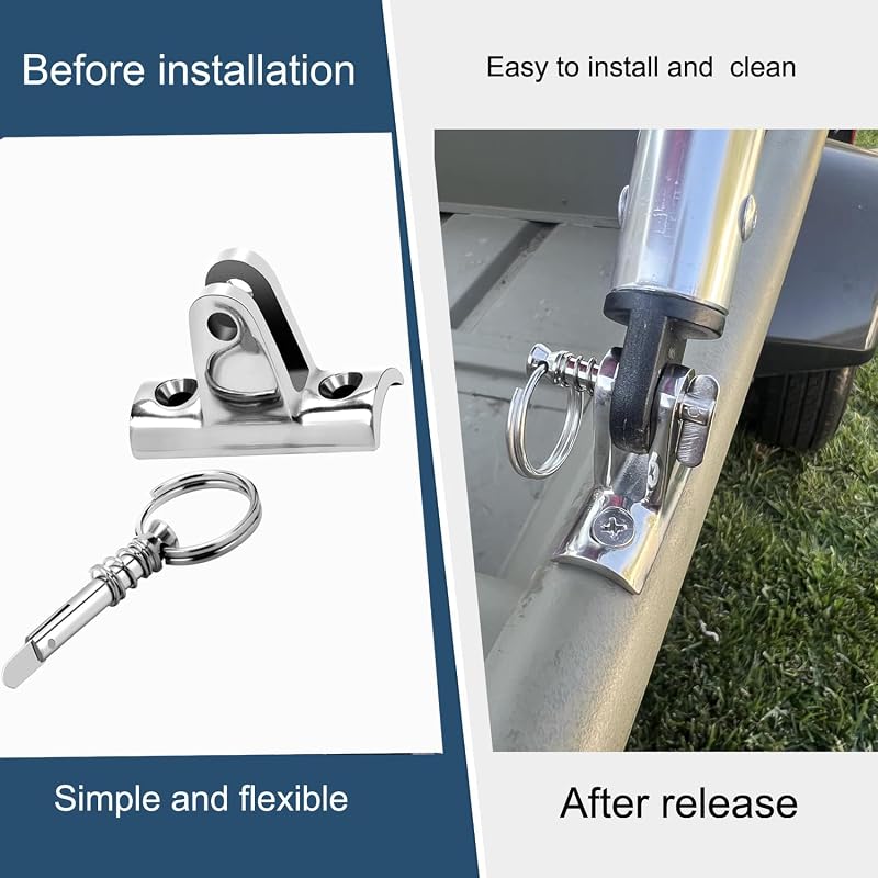 316 Stainless Deck Hinge with Quick Release Pins for Bimini Top (2 Pack)