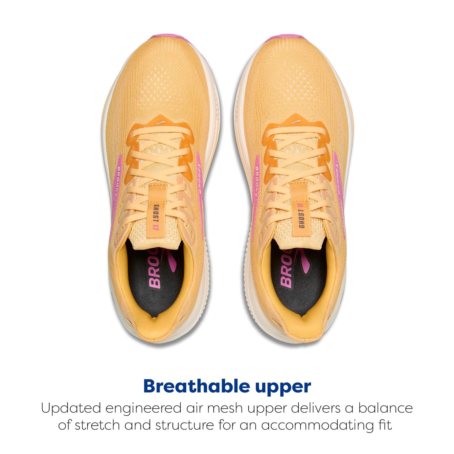Brooks Women’s Ghost 17 Neutral Running Shoe - Apricot/Grey/Pink - 6 Medium