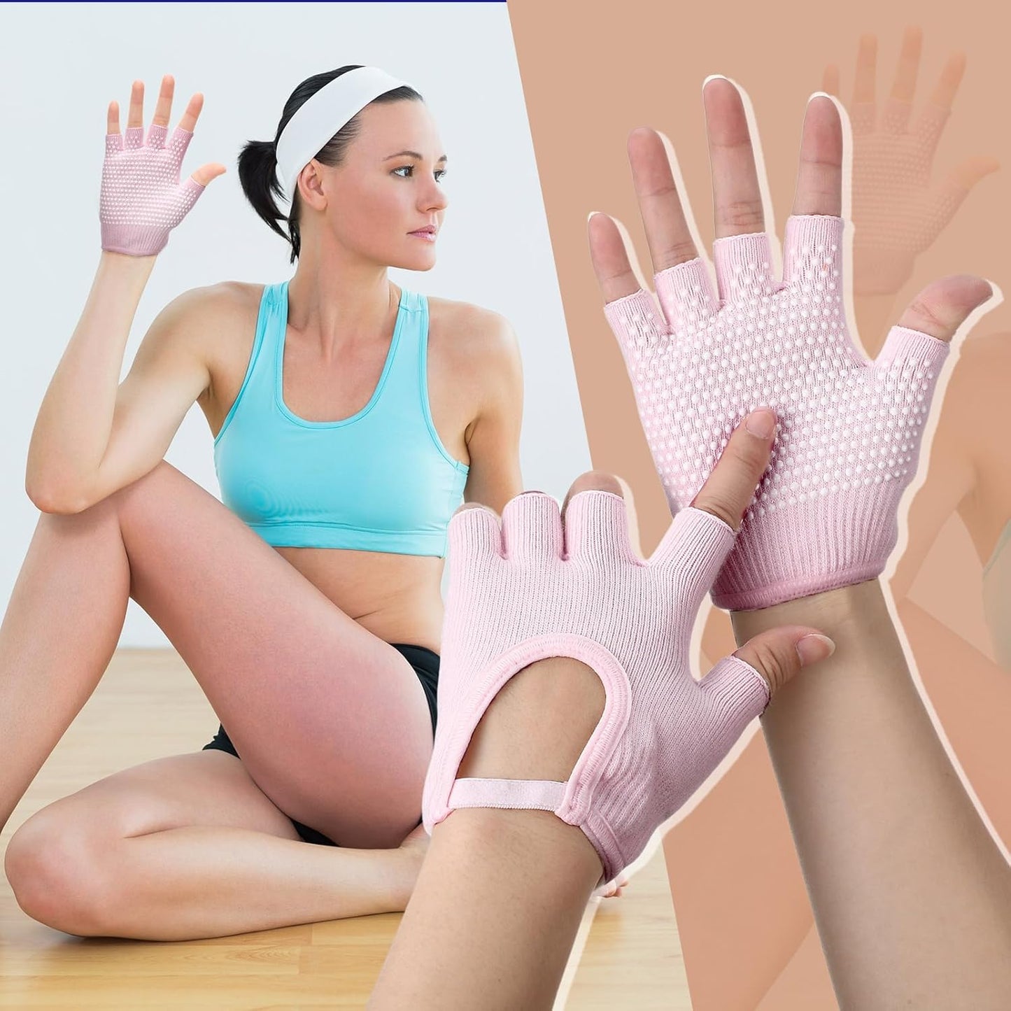 3 Pairs Silicone Yoga Gloves for Women Non Slip Fingerless Pilates Gloves for Gym Exercise Workout Weight Training Mitten One Size Fits Most Women Men