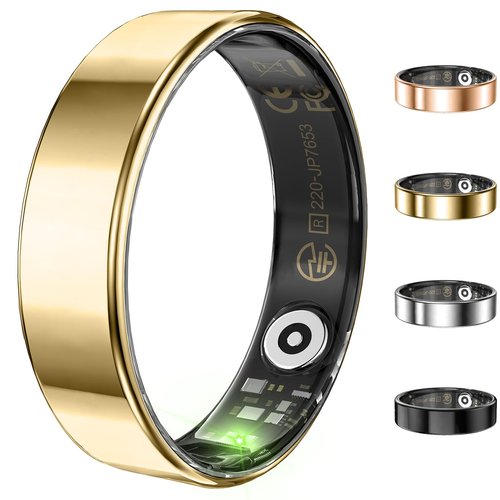 Fitness Tracker, Ultra-thin Smart Ring for Women Men,Health Activity Trackers,Fitness Ring with Sleep Tracker,Heart Rate Monitor,Step Counter,Calorie Pedometer,No Subscription,for iOS Android (Gold#7)