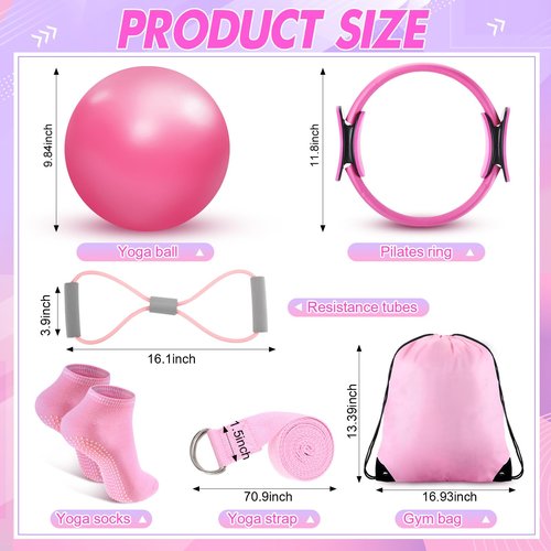 Poen Pilates Ring and Ball Set 30 Pcs Pilates Essentials Kit for Women with Yoga Balls Stretching Strap 8 Shape Resistance Bands Non Slip Socks Wristbands Gym Bags Exercise Equipment for Workout
