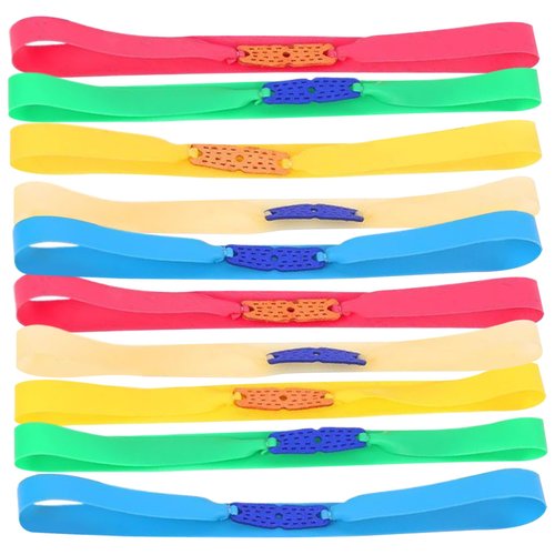 Frameless Slingshot Bracelet 10 Pcs Flat Elastic Slingshot Replacement Bands Portable Cuttable with Microfiber Pouch Silent Rubber Sling Shot Tubing for Hunting, Randomly Colored
