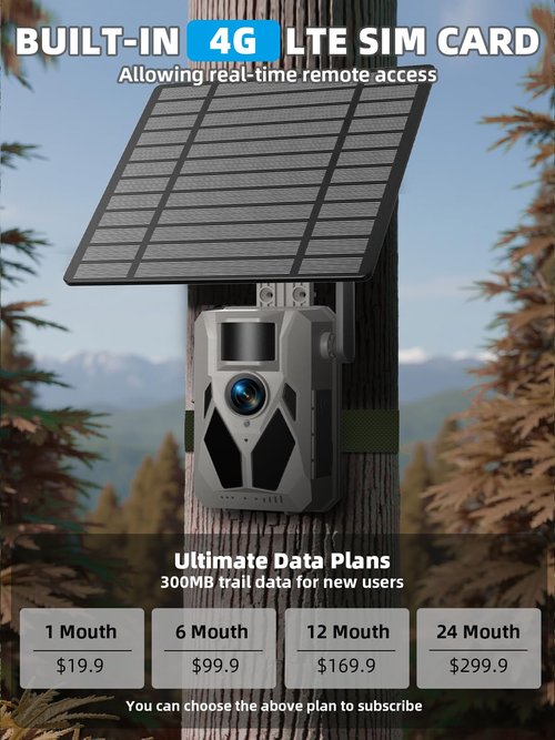 TUIFAC 4G LTE Cellular Trail Camera, 2.5K Outdoor Camera Built-in SIM Card with Motion Activated 0.2s Trigger Time, Solar Pannel Trail Cam, Night Vision, 32GB SD Card Included, IP65 Waterproof
