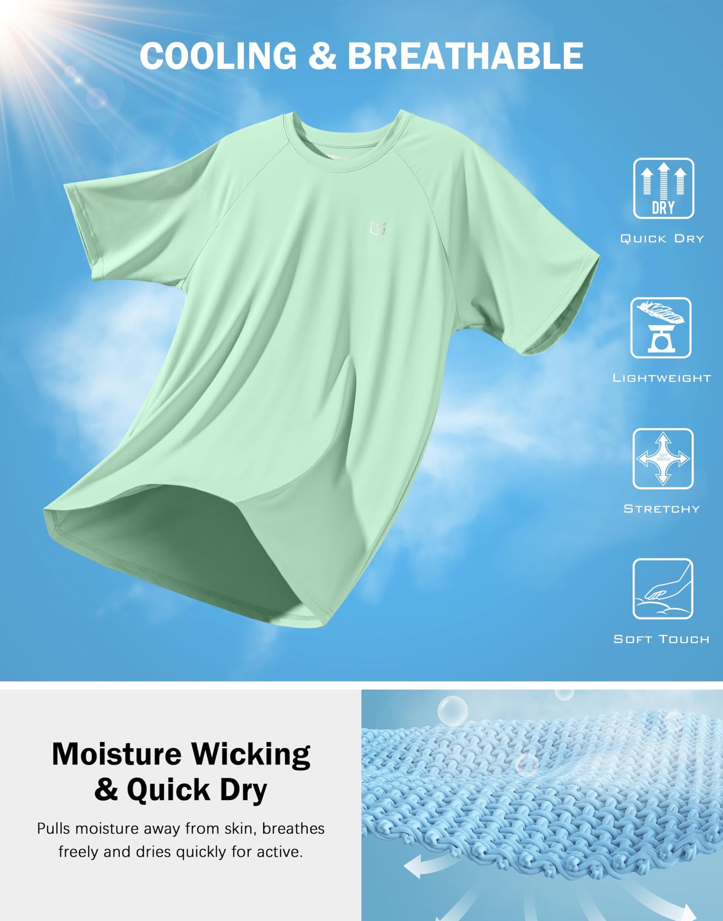 G Gradual Men's Athletic Workout T-Shirts Moisture Wicking Cooling Running Shirts Short Sleeve Performance Tee for Gym Tennis(Mint Green,3XL)