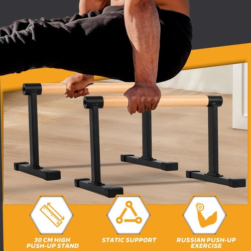 Trlakepreble Wooden Parallel Bar and Dip Bar with Thick Beech Handles, Push-up stands for Handstand, L-Sit, Gymnastics, Strength Training Home Gym,Anti-slip Mats, Easy to Install,600lbs(Black, L)