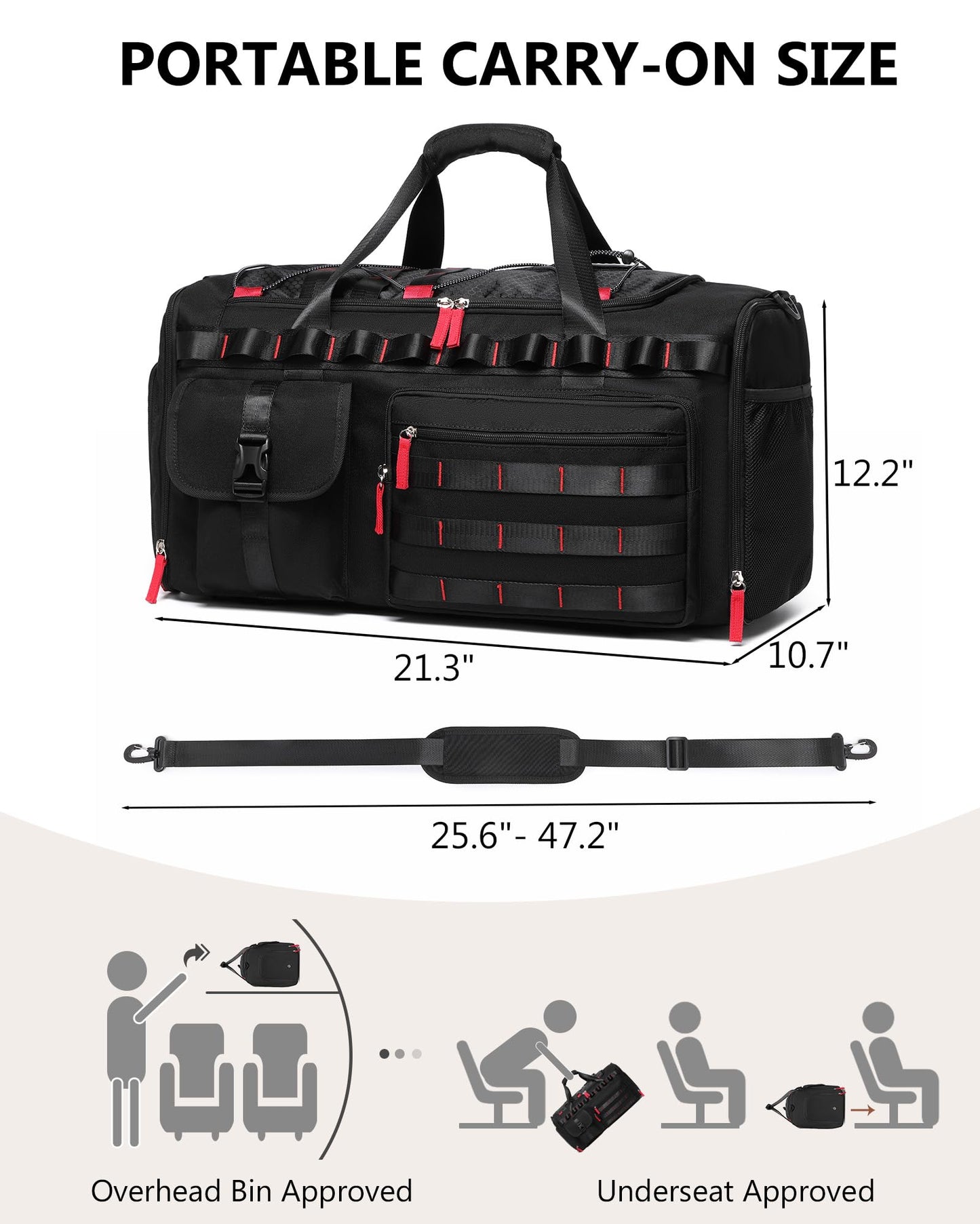 MCBD Gym Bags for Men & Women, 45L Travel Duffle Sports Backpack with Shoes & Laptop Compartment, Large Workout Carry On Bag Weekender Overnight Tote, Black