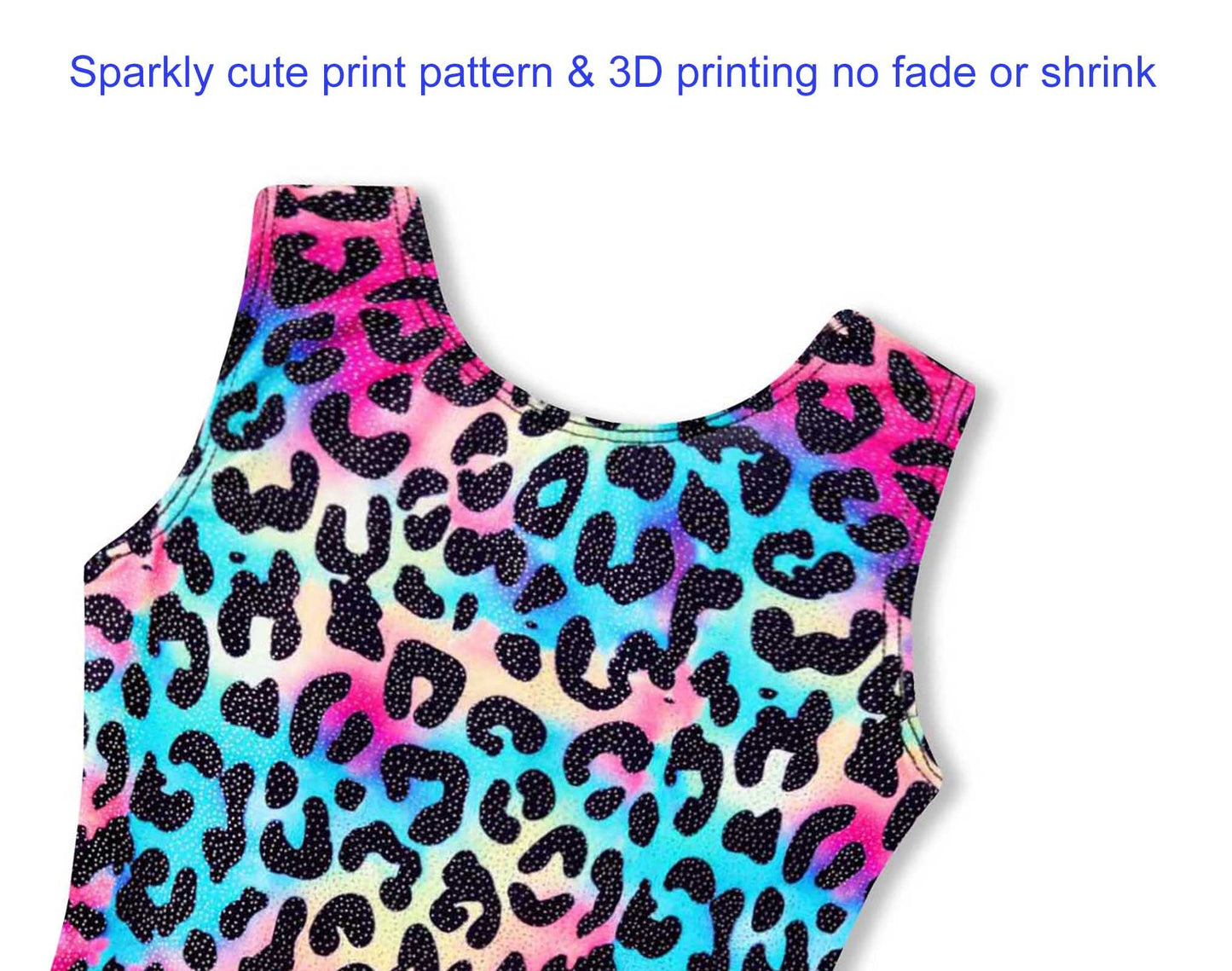 Domusgo Gymnastics Leotards for Girls 1t 2t Shiny Leopard Rainbow Biketard with Shorts