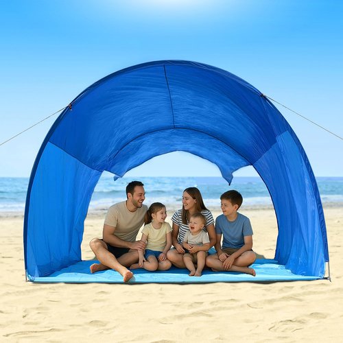 OUTELY Beach Tent Sun Shelter with UPF50+ Protection, One-Person Setup, Wind-Supported & Sandbag Stable, 7.5ft Tall, Portable Beach Shade Canopy for 3-6 People, Ocean Blue