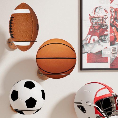 Cinola Basketball Holder Wall Mount, Foldable Ball Storage for Basketball, Soccer Ball, Volleyball, Football, Rugby, Ball Holder as Sports Room Decor, Boys Room Accessories, 2 Packs
