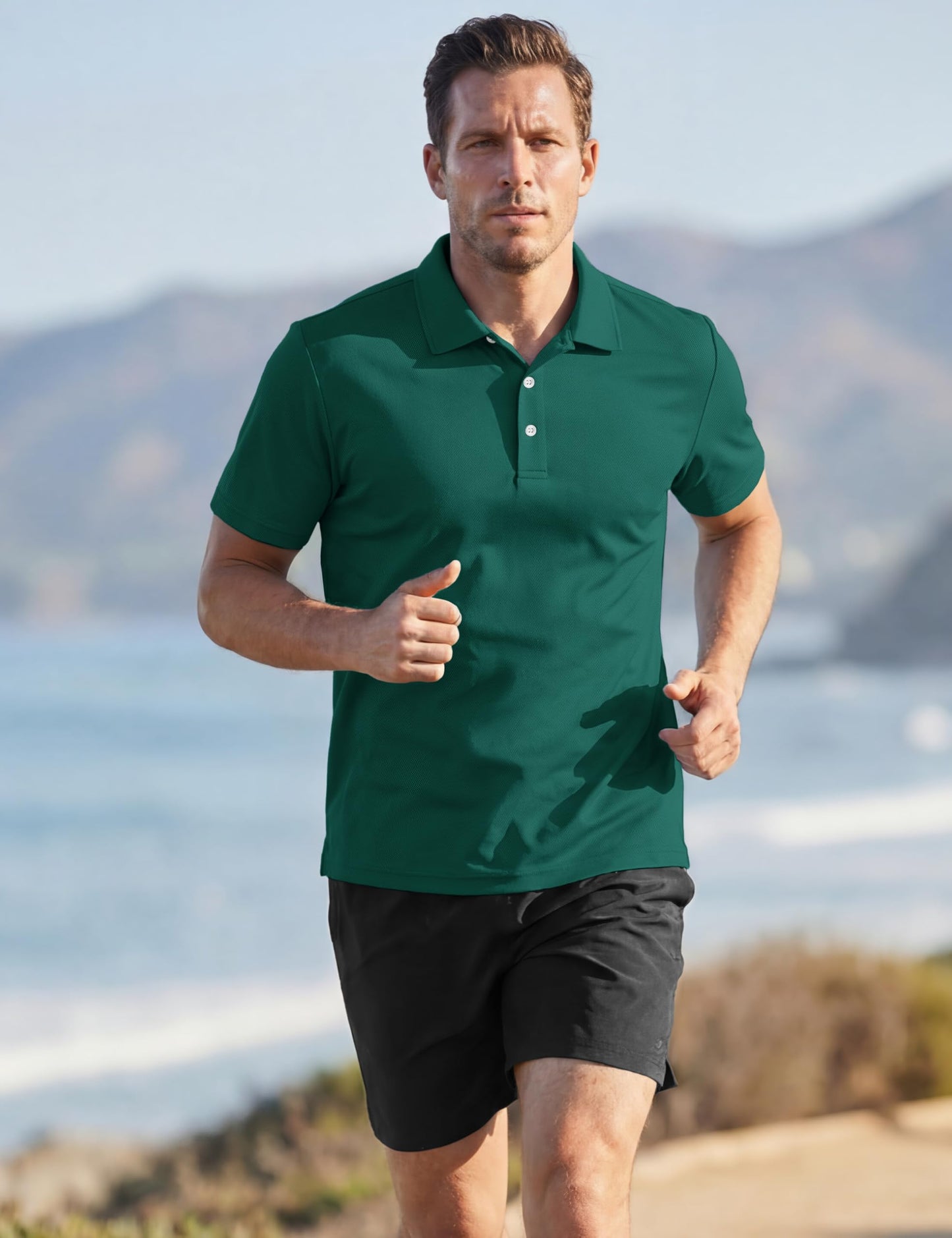 TACVASEN Mens Golf Shirt Dry Fit Mens Polo Shirts Short Sleeve Performance Golf Polos for Men with Collar Work Shirts Emerald Green, XL