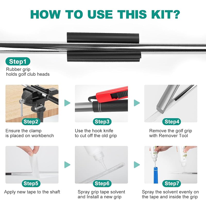 Golf Grip Replacement Kit with Vise & Removal Tools - 13 Adhesive Strips