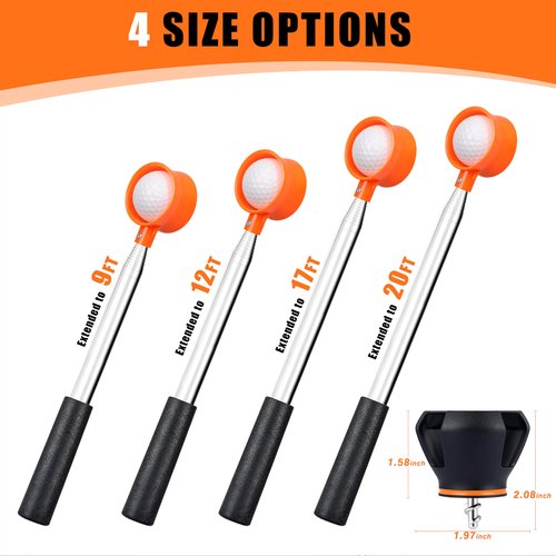 BIRDIEBLAST Golf Ball Retriever Telescopic, with Golf Ball Grabber for End of Putter, 9Ft/12Ft/17Ft/20Ft Stainless Steel Golf Ball Retriever for Water (9FT)