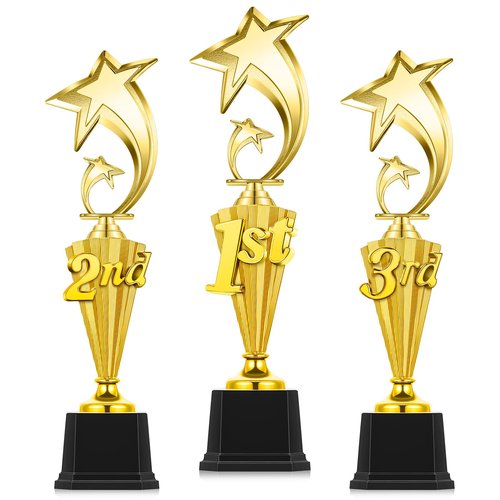 Foilswirl 3 Pcs 3rd 2nd 1st Place Trophy First Place Plastic Trophy Award for Sports Tournament Funny Prize Cup for Football Soccer Competitions Reward Ceremony(Classic)