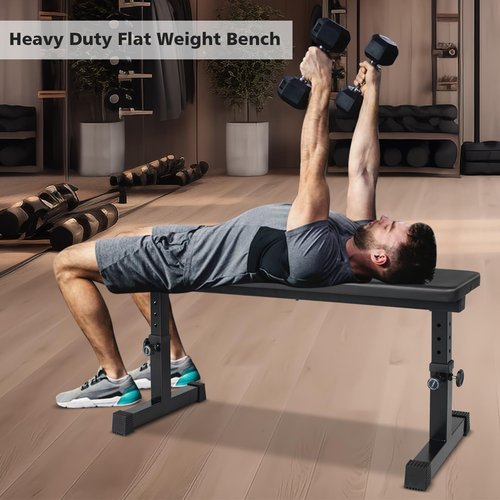 MIUDGIG Flat Weight Bench, Adjustable Height Strength Training Bench, Heavy Duty Workout Bench for Home Gym, Multifunctional Exercise Bench Press for Full Body Exercises & Fitness, Home/Gym Easy Assembly