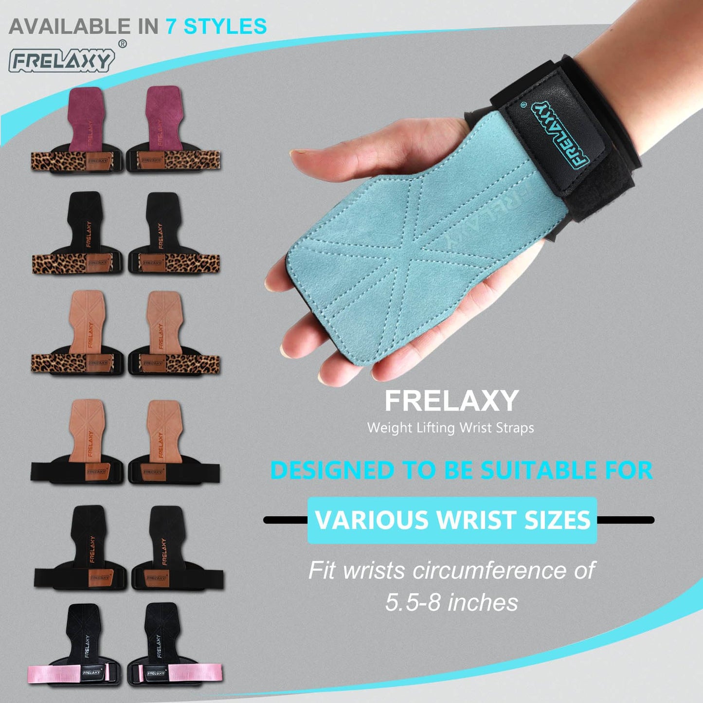 Frelaxy Lifting Wrist Straps Women and Men, Weight Lifting Grips with Cushion Wrist Loop, Double Layer Leather and Storage Pouch, Gym Workout Straps for Deadlift and Powerlifting (Lake Blue)