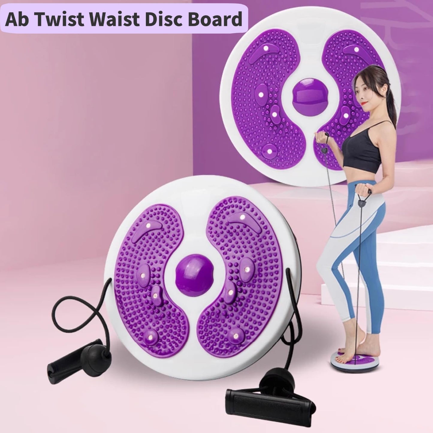2 PCS Ab Twist Waist Disc Board,Waist Trainer Twisting Disc with Leather Tape Measure Aerobic Exercise Fitness Machine with Pull Rope for Home Office Foot Massage