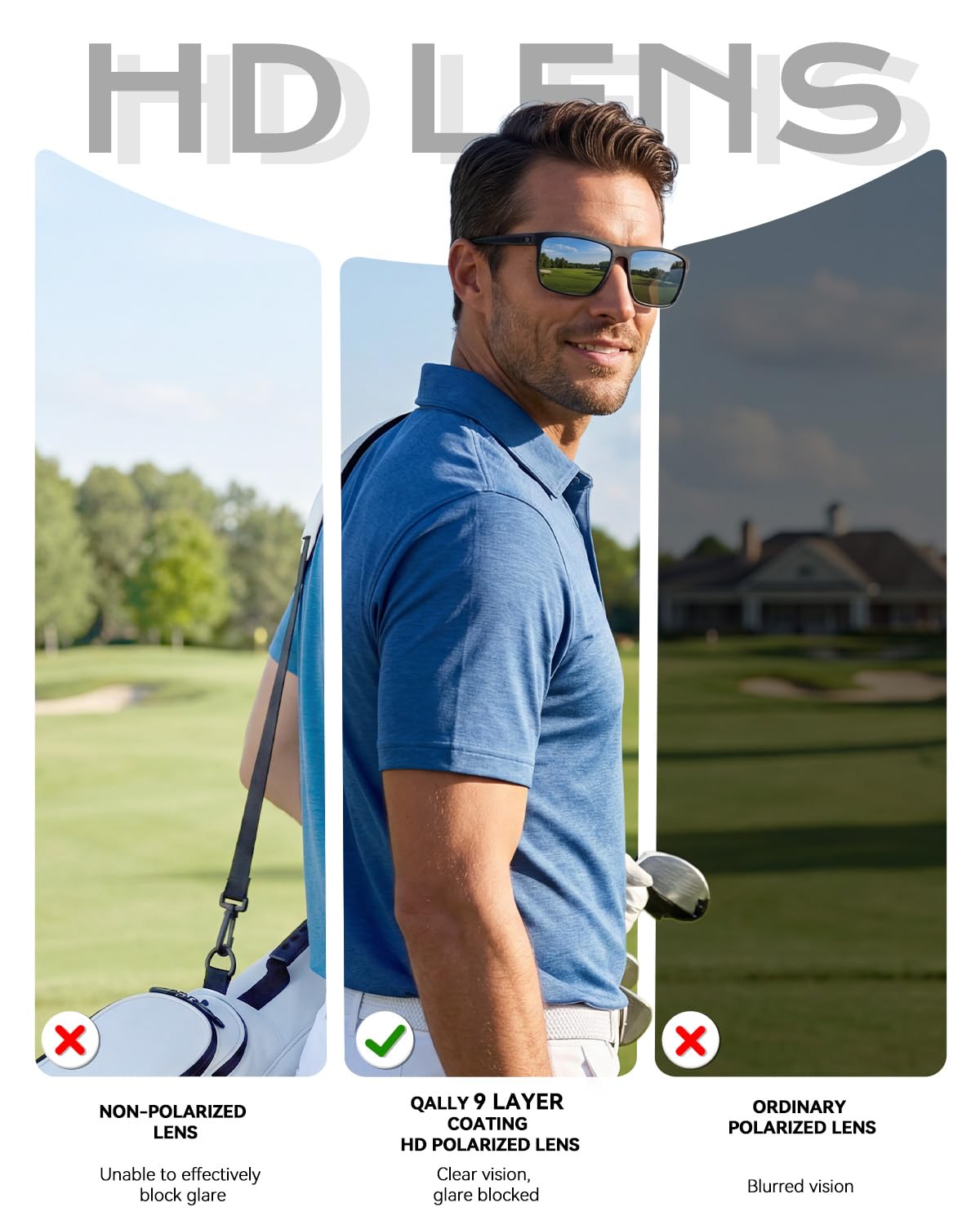 QALLY Polarized Sunglasses Men, Mens Sunglasses Polarized UV protection Lightweight Sun Glasses for Driving Fishing Golf