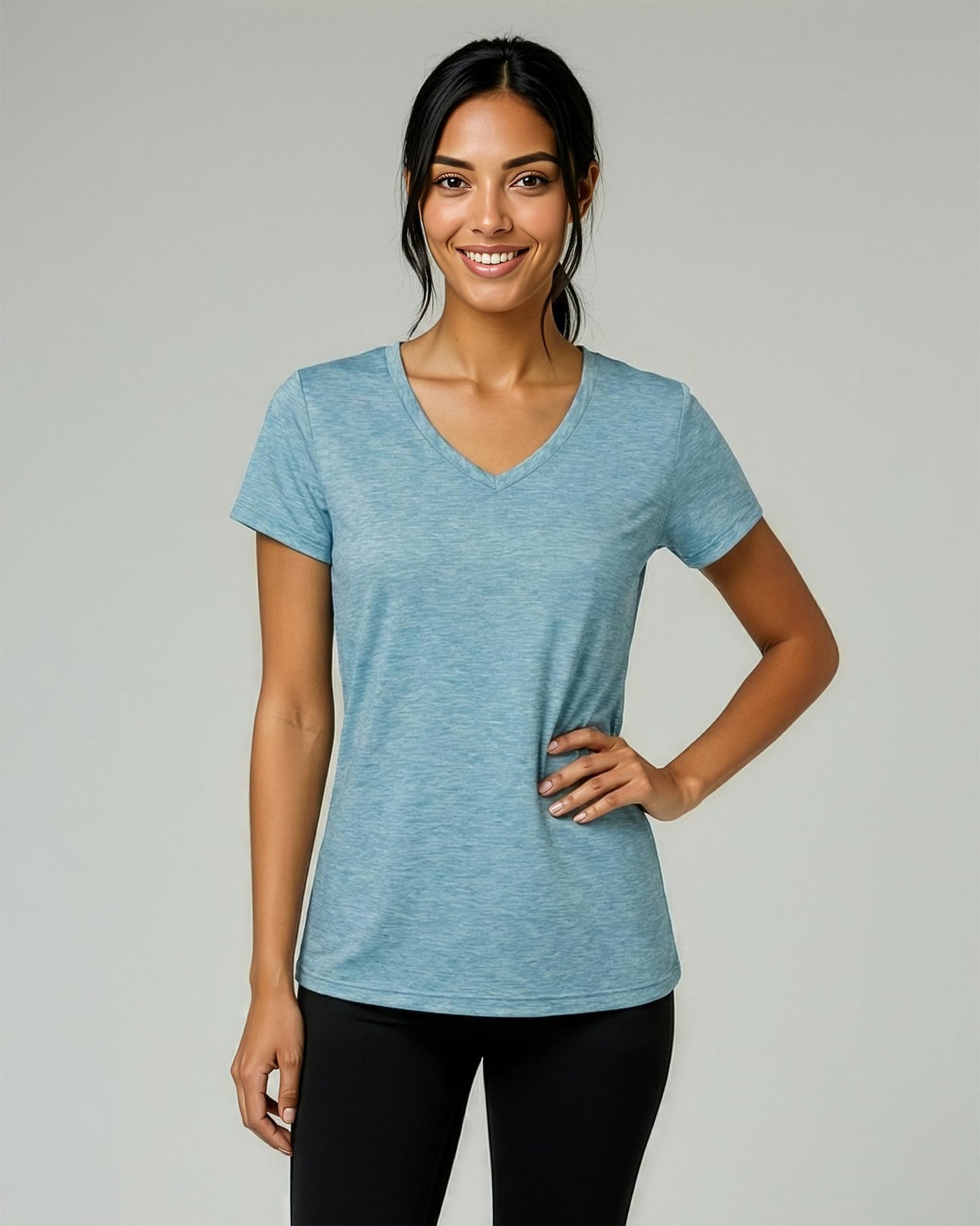 Real Essentials 5 Pack: Women's Dry-Fit Short Sleeve V Neck T Shirt Workout Fitness Yoga Top Tee, Set 1, XXL
