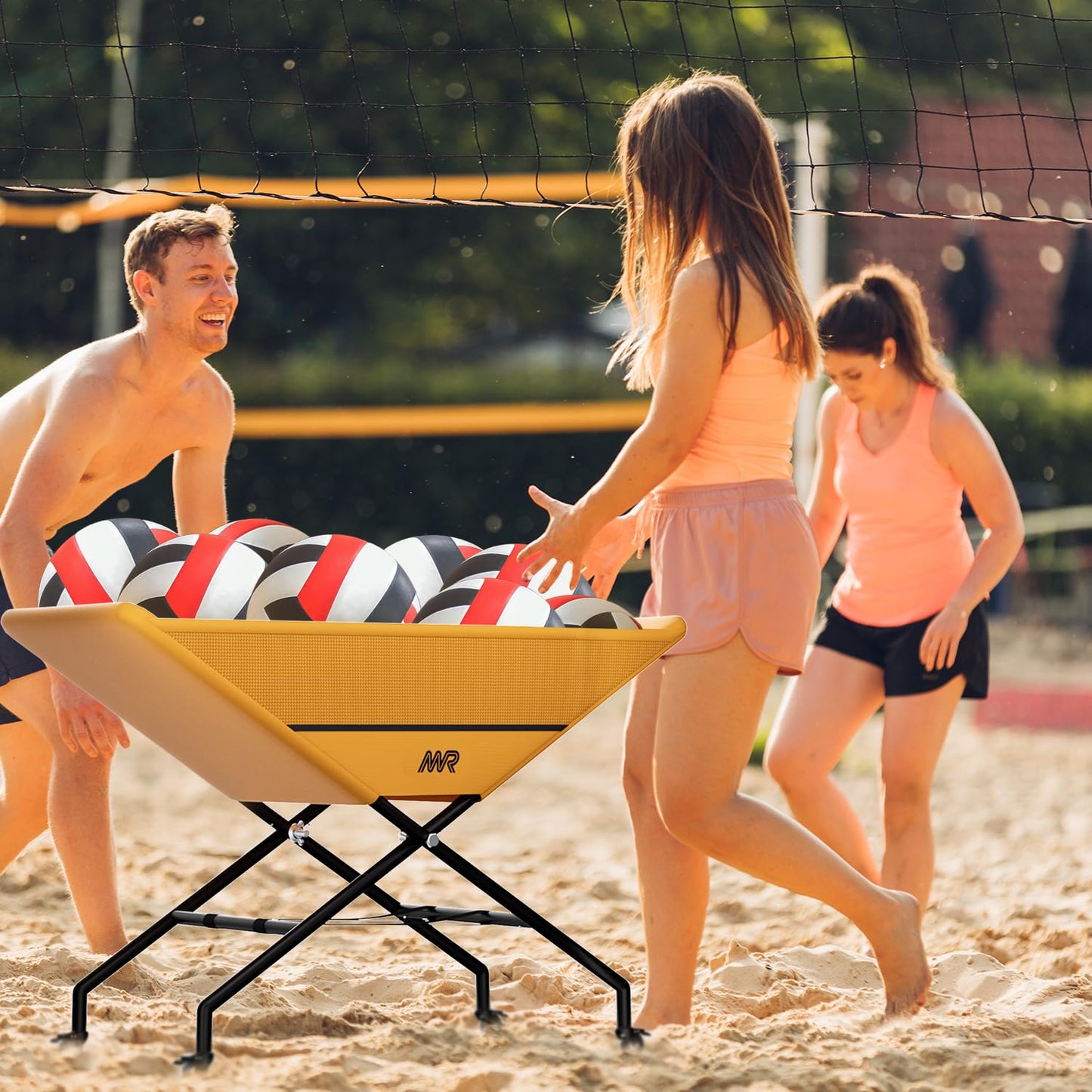 MR Collapsible Volleyball Wheeled Cart, Portable Hammock Ball Cart, Volleyball Cart with Wheels, Rolling Volleyball Basket Ball Storage, Volleyball Training Equipment Ball Holder, Hold Up to 30 Balls