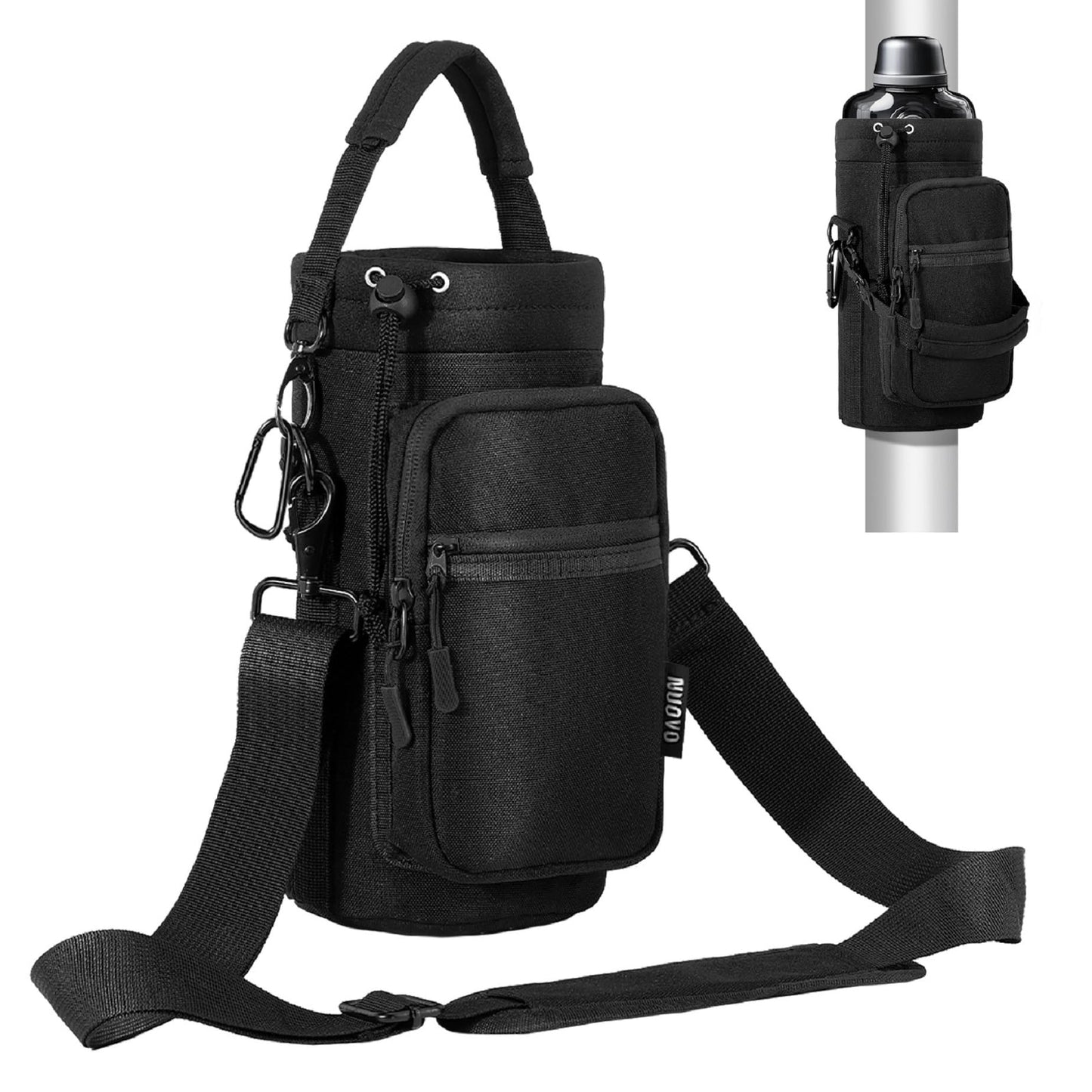 Nuovoware Magnetic Gym Bag Water Bottle Carrier Holder with Adjustable Shoulder Strap, 40oz Magnets Magnetic Gym Bag Bottle Pouch Sling, 2 Pocket Sling Neoprene Organizer Sleeve, Camouflage Green