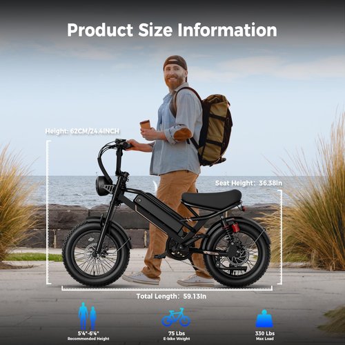 YOLOWAY Electric Bike for Adults, 1500W 28MPH Max 55 Miles Electric Motorcycle with 48V Removable Battery, 16'' Fat Tire Full Suspension, All-Terrain for Mountains, Snow, Sand, Road