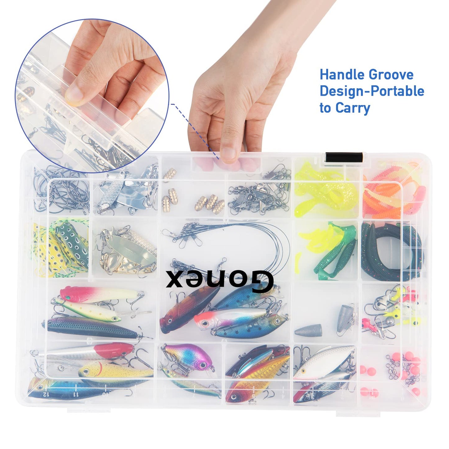 Gonex 3700 Tackle Trays 4 Packs, Transparent Fishing Tackle Boxes Organizer and Storage with Adjustable Dividers, Plastic 3700 Tackle Boxes for Lures, Hooks, & Other Accessories