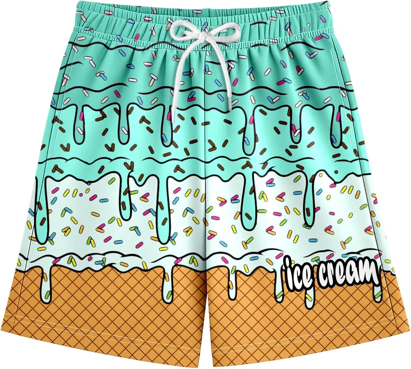 Ice Cream Boy Baseball Shorts Waffle Or Cone Preppy Shorts,Kids Youth Ice Cream Drip Track Short Pants