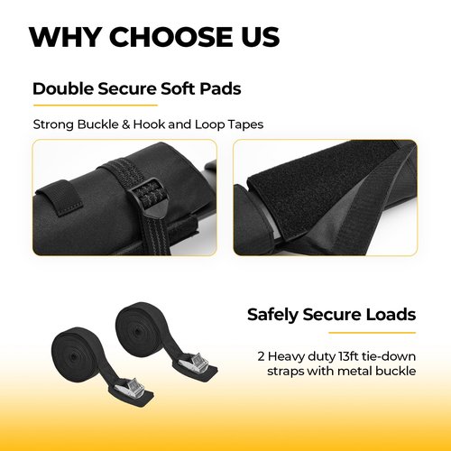BougeRV 2.0 Soft Roof Rack Pads for Crossbars Protective, Water-Resistant Pads Surfboard Car Rack SUP Kayak Canoe Ladder Luggage Carrier, Universal for Cross Bars, Include 2 Endless Ratchet Straps