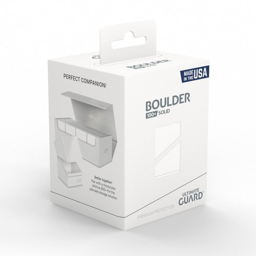 Ultimate Guard Boulder Solid 100+, Deck Case for 100 Double-Sleeved TCG Cards, White, Secure & Durable Storage for Trading Card Games, No Transparency