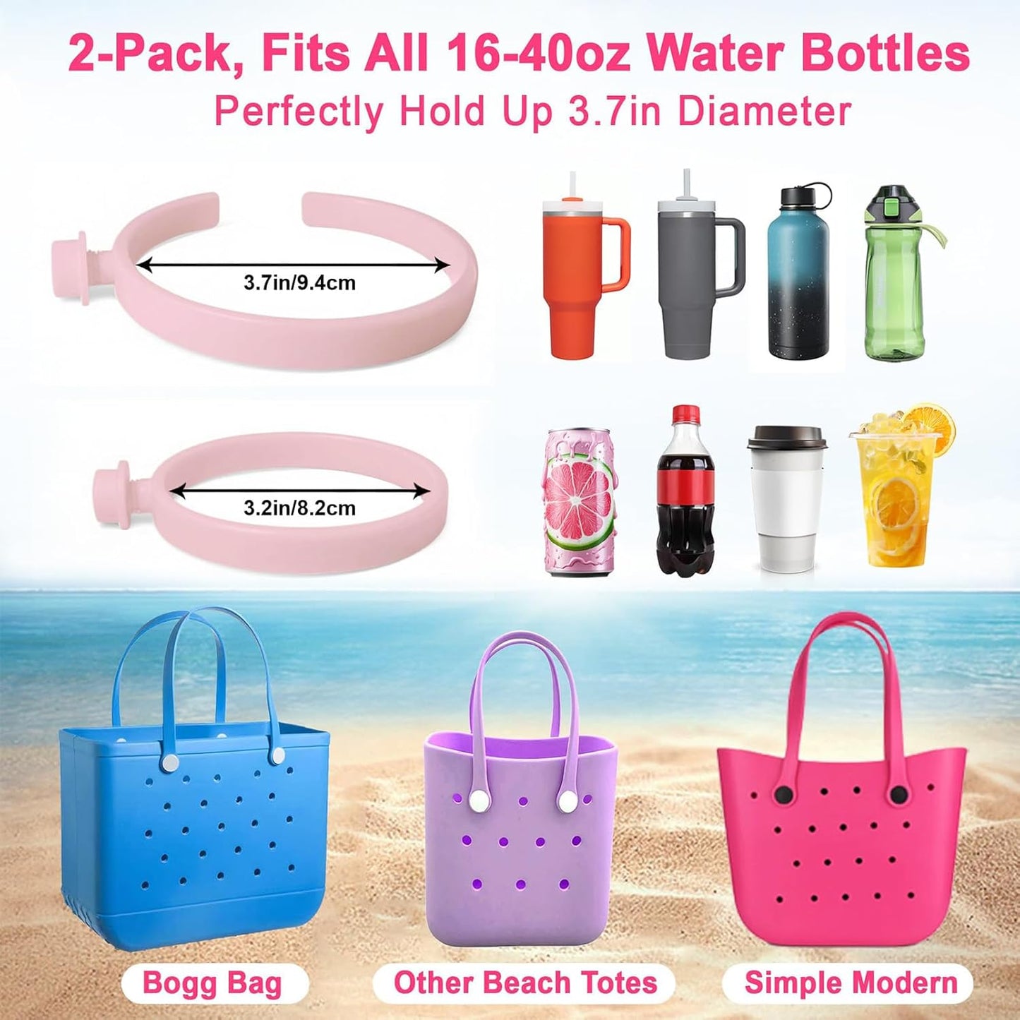 2 Pack Bogg Bag Cup Holder for Stanley 30oz 40oz, Adjustable Insert Drink Water Bottle Holder Stanley Cup Accessories Compatible with Simply Southern Beach Tote Bag, Bogg Bag Accessories