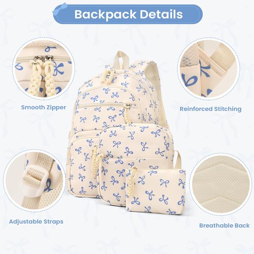 jingyuKJ Coquette Bow Backpack - Cute Kawaii Backpack Set Aesthetic Daypack Bow Rucksack (A02 Bow Blue)