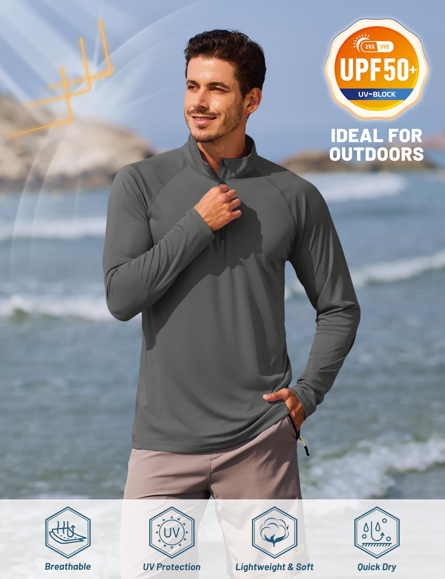 TACVASEN Mens Pullover Athletic T- Shirts Rash Guard for Men Long Sleeve Sun Proction Quarter Zip Quick Dry Fit Workout Shirts Dark Grey XXL