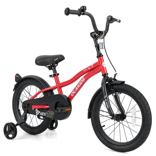 Olakids Kids Bike, 12 14 16 18 Inch Toddlers Bike with Training Wheels Safety Bell Adjustable Seat and Handlebar, Handbrake and Coaster Brake, Children's Bicycle for Boys Girls (16 Inch, Red)