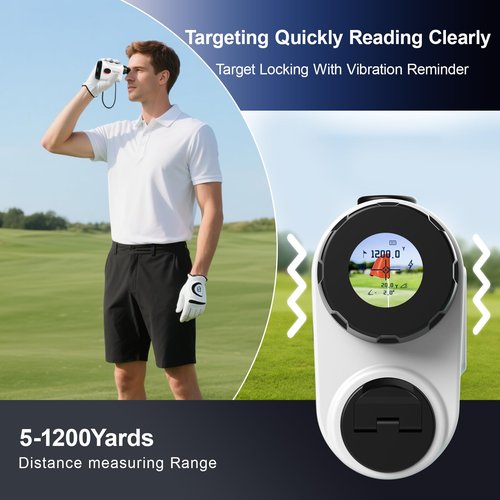 Vipnew Golf Rangefinder with Slope Switch&Magnetic Strip&Flag Locking Vibraition|7X Magnification|1200Yards Range|800mAh Portable Battery|for Distance&Speed&Continue Scan Measurement|Compact|White